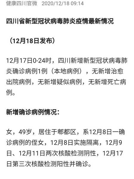四川新增本土无症状90例,四川新增本土病例系原确诊者侄女